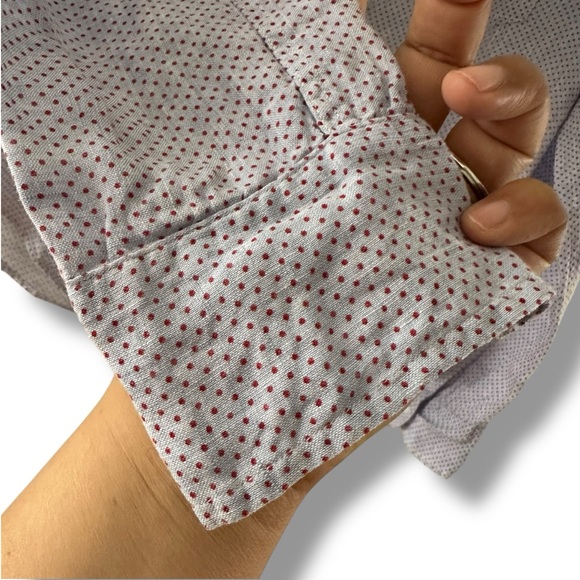 Frank & Eileen Blue Barry Linen Button Down Shirt With Red Polka Dots Size Small - Picture 5 of 12